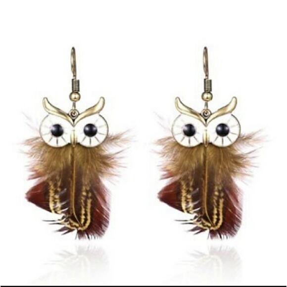 owl feather festival boho earrings - Picture 2 of 5